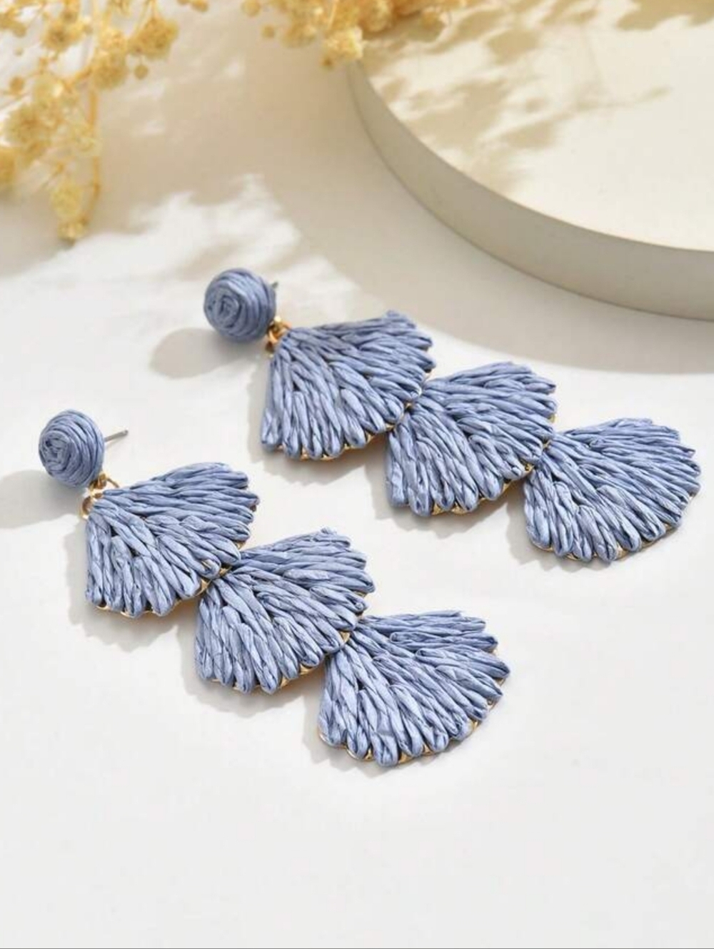Baby Blue Raffia Earrings 3.5"L X 1.26"W NWOT